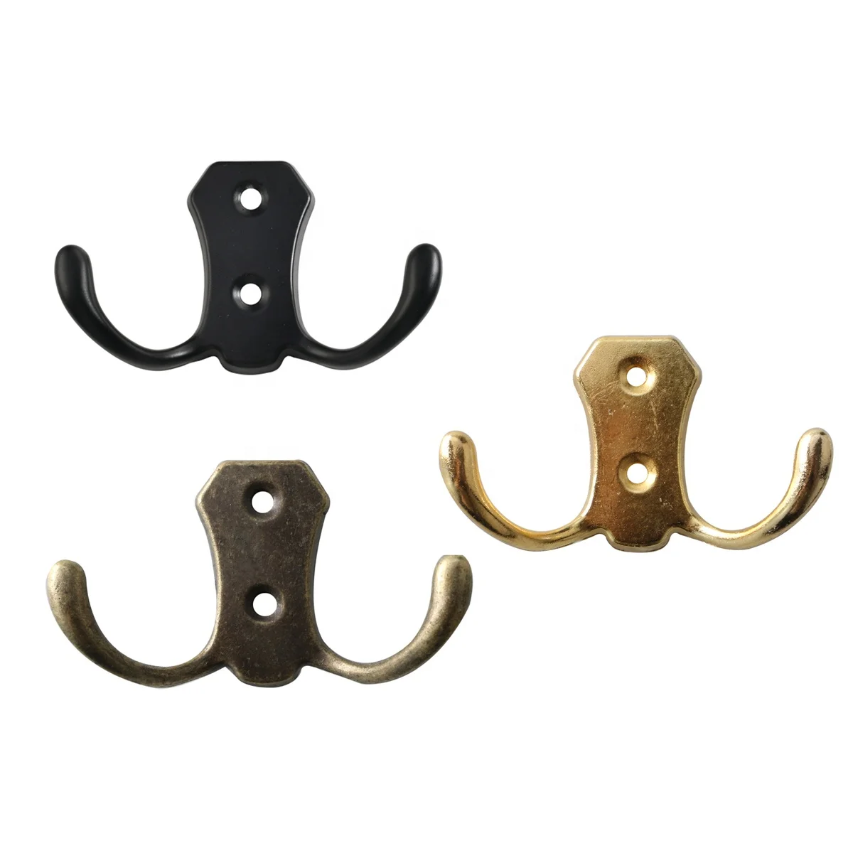 Antique European-style Black Metal Zinc Alloy Horn Double Hook for Clothing Changing Room Hat and Miscellaneous Items