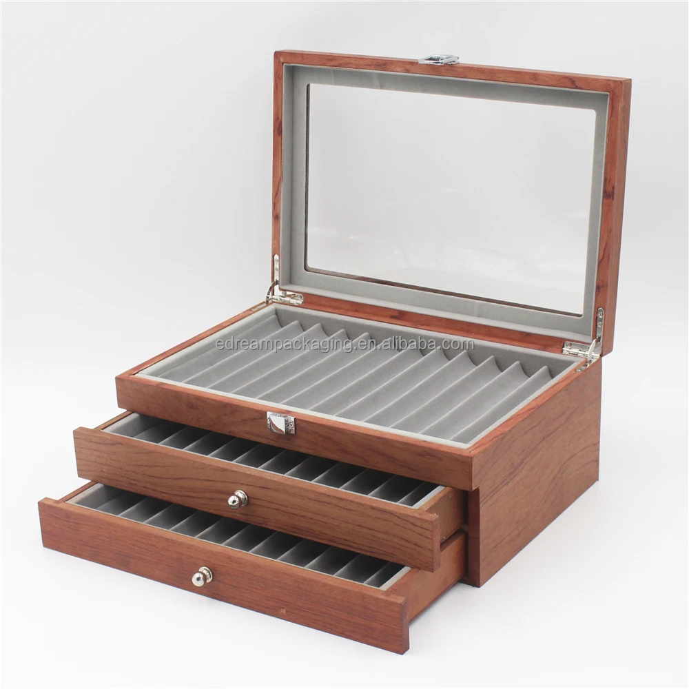 
Fashionable Wooden pen storage box with drawers 34 slots fountain pen display packaging for christmas mens gift case 