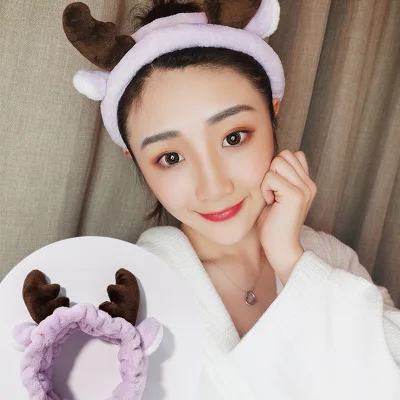 E1046 Women Girl Wash Face Cute Hair Band Makeup Plush Headwear Cat Bunny Ears Hairband Korea Elastic Velvet Bow Knot Headband