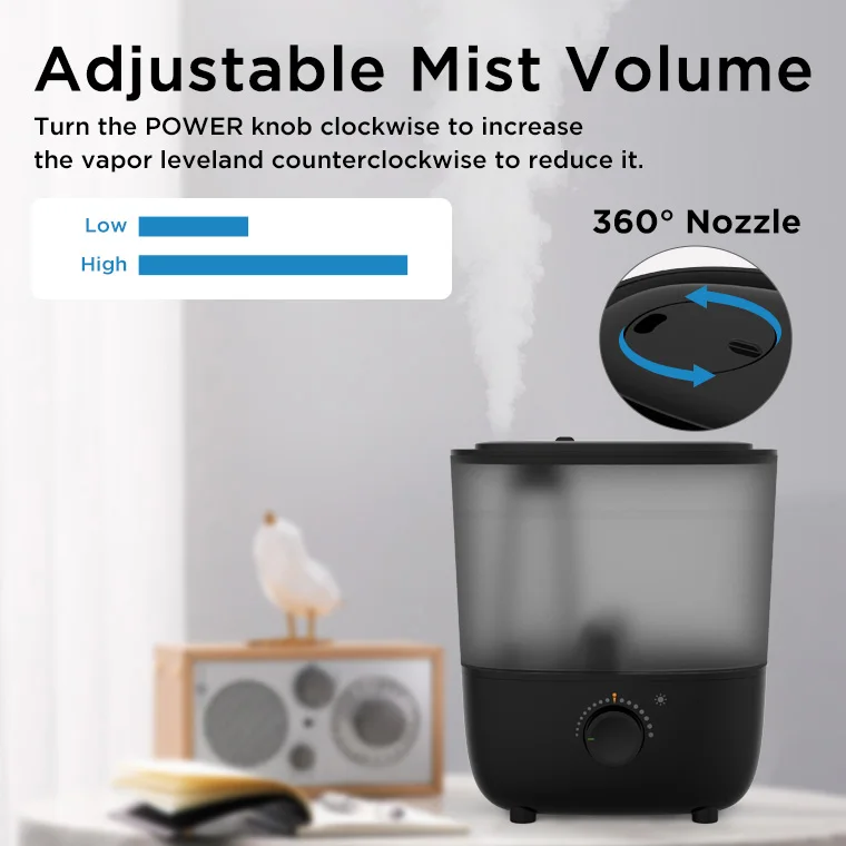 Ultrasonic cool mist 360 Nozzle Quiet Constant humidity Portable Visible water level Essential Oil Tray household humidifier
