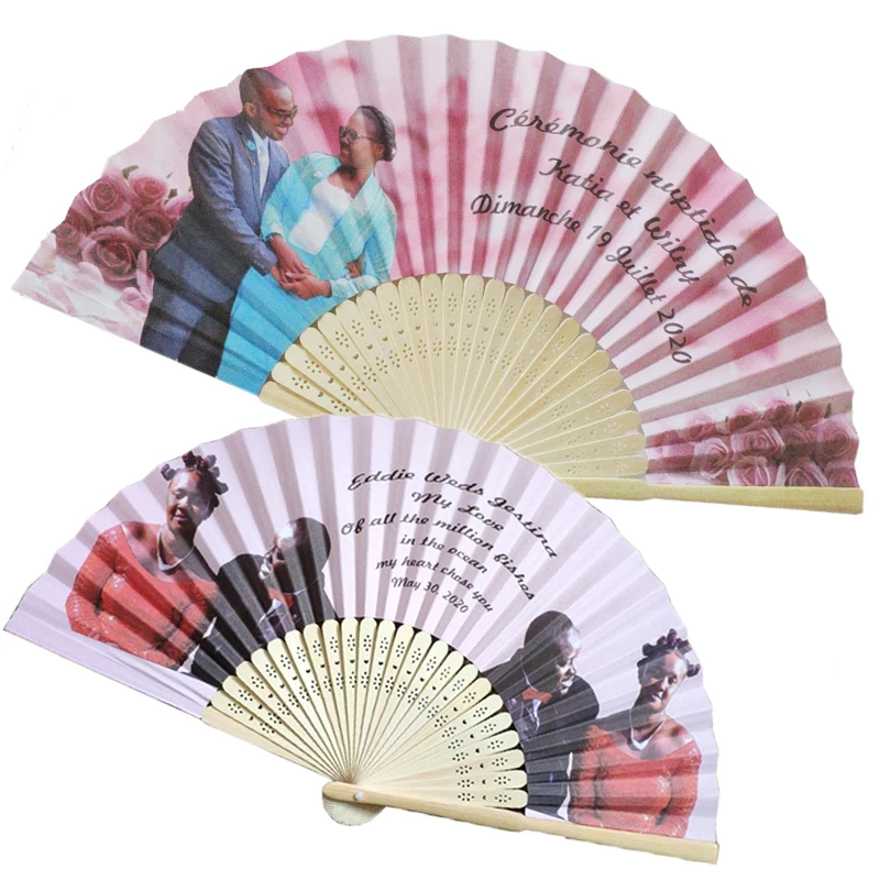 High Quality Bamboo Fabric Paper Fans Custom Hand Held fan for Christmas