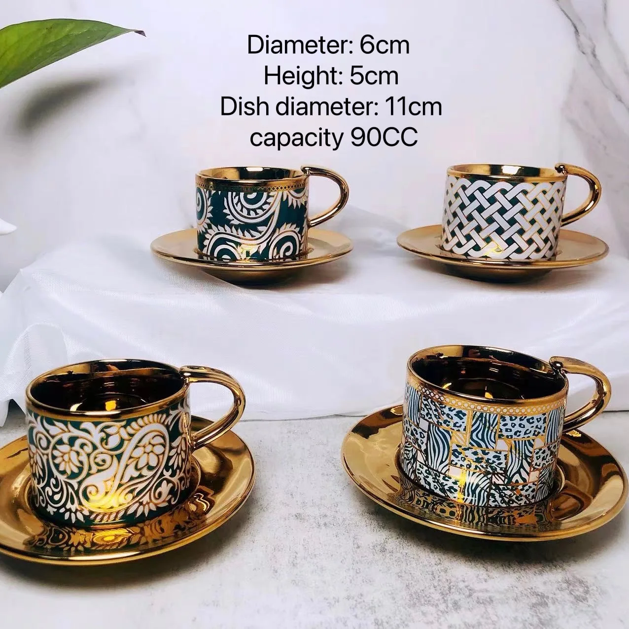 Wholesale 90 Ml Luxury Western Coffee Cups Gold Pattern Totem Milk Tea Mugs Porcelain Luxury