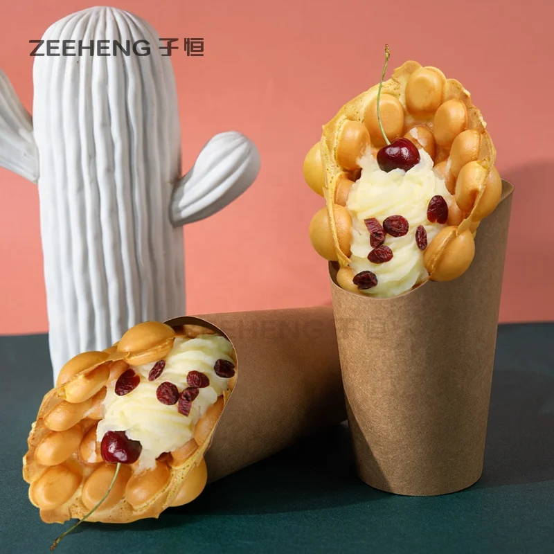 Custom Printed Single Kraft Paper Ice Cream Waffle Holder Egg Waffle Cup Packaging
