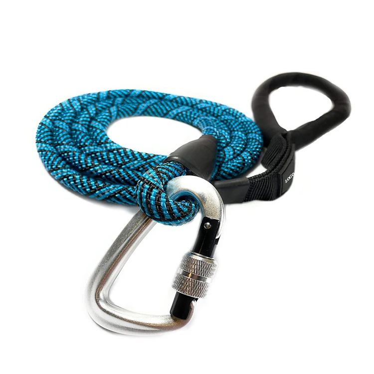 Durable Reflective Nylon Pet Lead Handle Padded Dog Rope Leash with Locking Carabiner