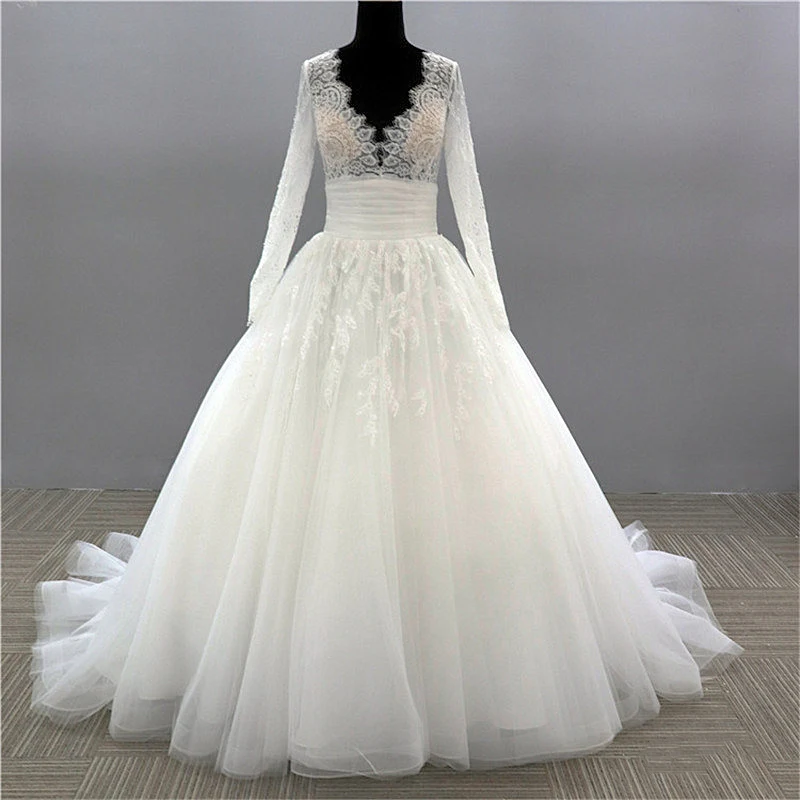  luxury chiffon ruffles Courtyard plain pure white sleve casual long sleeve lace 2021 vintage express puff wedding