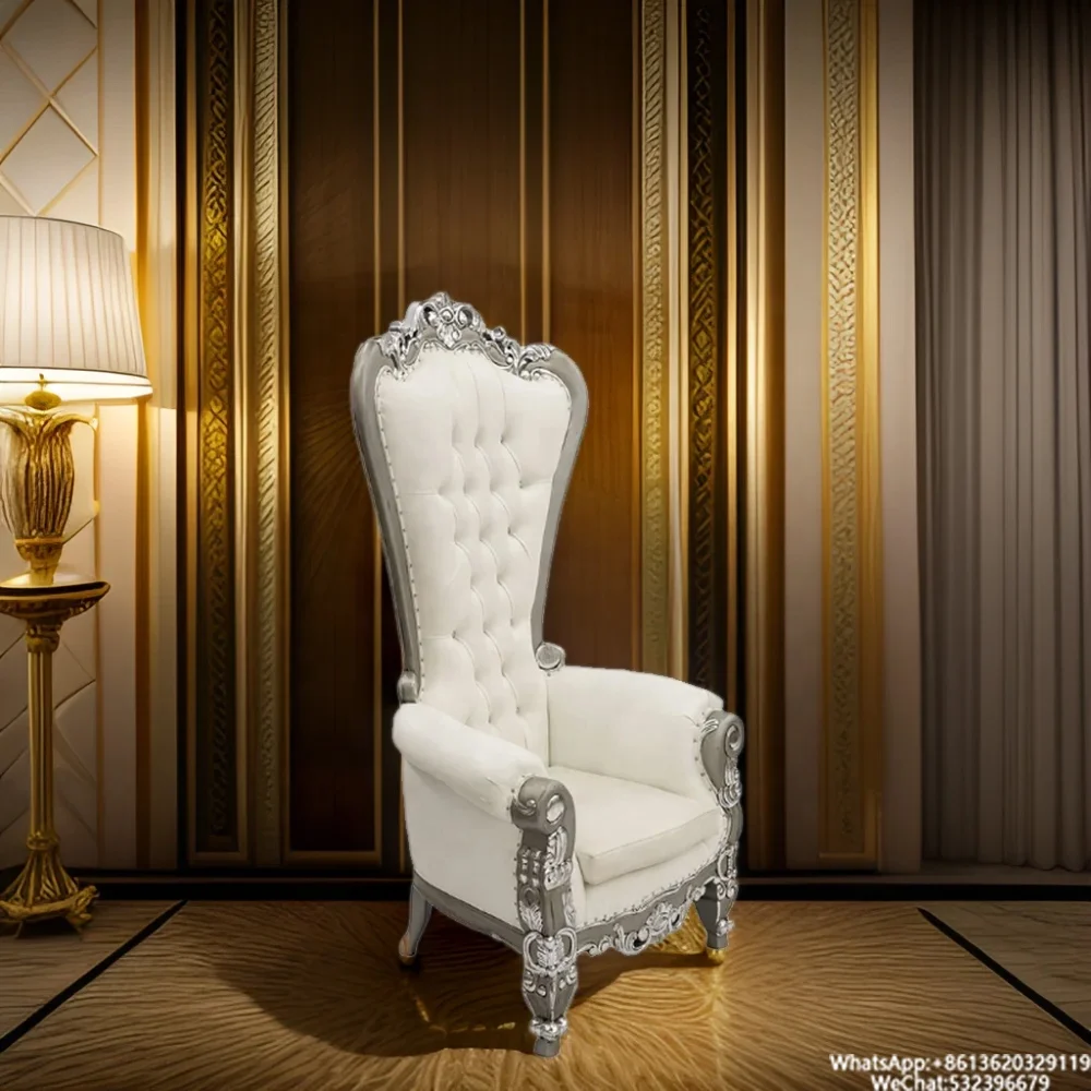 Antique King Throne Chair Solid Gold Wood Carved Mahogany High Back Classic Design for Hotel Furniture Wedding Banquets Dining