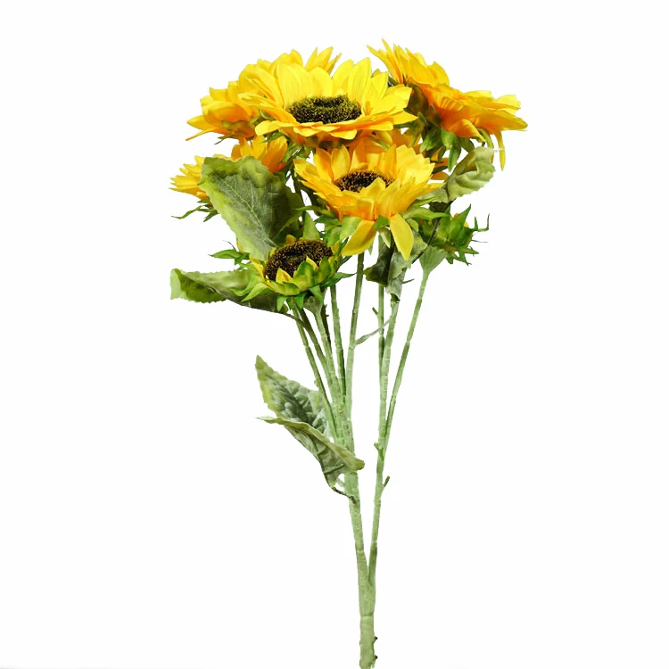  Faux Plants 10 Heads Bunch Silk Long Artificial Sunflowers Bouquet for Home Offce Wedding