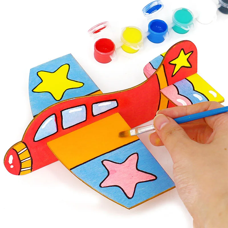 Blank Wooden Planes Kindergarten Painting Graffiti Materials Kids Educational DIY Toys White Blank Mould DIY Puzzle Airplane