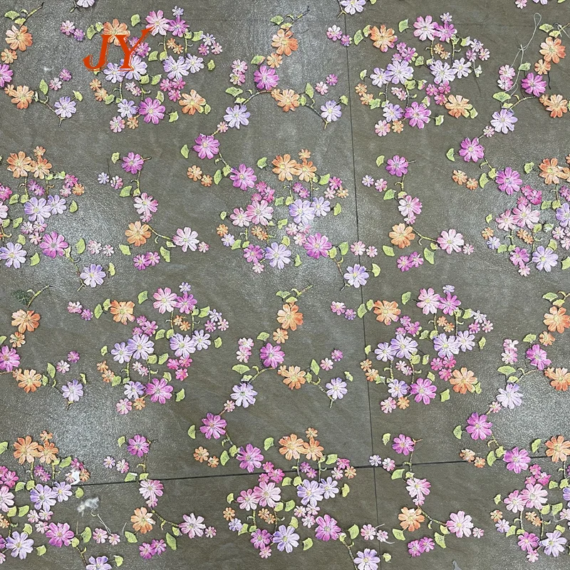 fancy design High quality 3D embroidered tranparent mesh printed fabric for girl dress