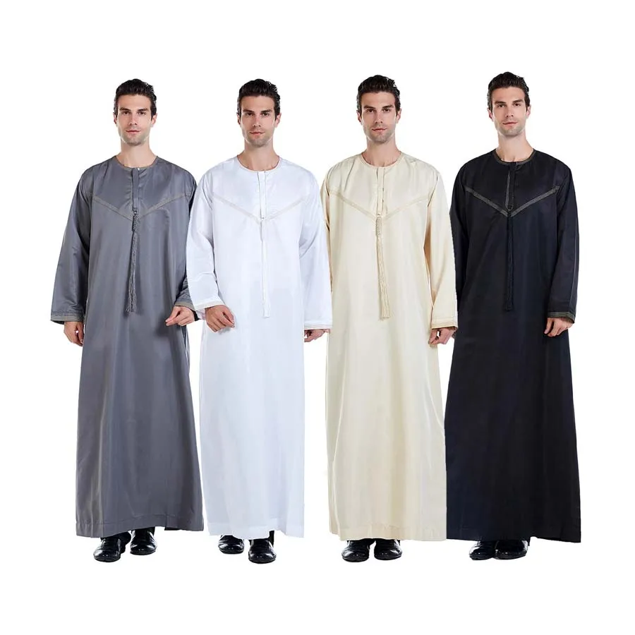 
2021 new arrivals dubai islamic men clothing long sleeve muslim thawb caftan with belt maroc thobe for man 