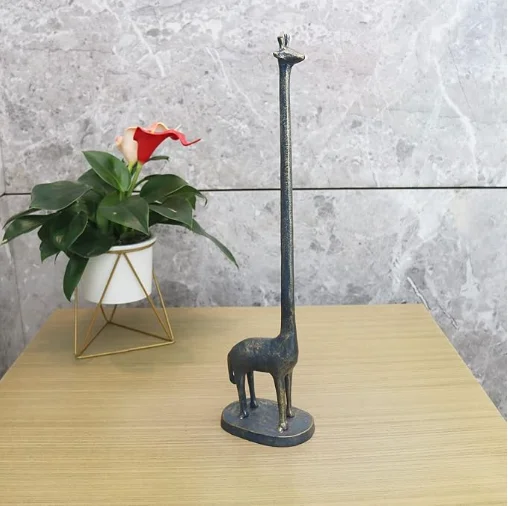Hot Sale Animal Paper Holder Giraffe Cast Iron Animal Paper Towel Holder Bath Tissue Toilet Roll Jewelry Organizer Free-Standing