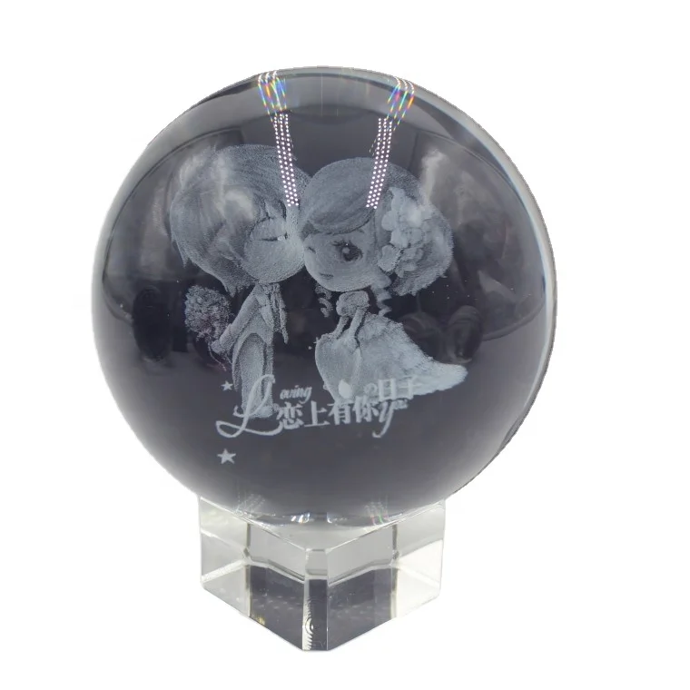 3d laser etched 50mm 80mm 100 mm engraved printing k9 sphere laser crystal  ball for crystal gift