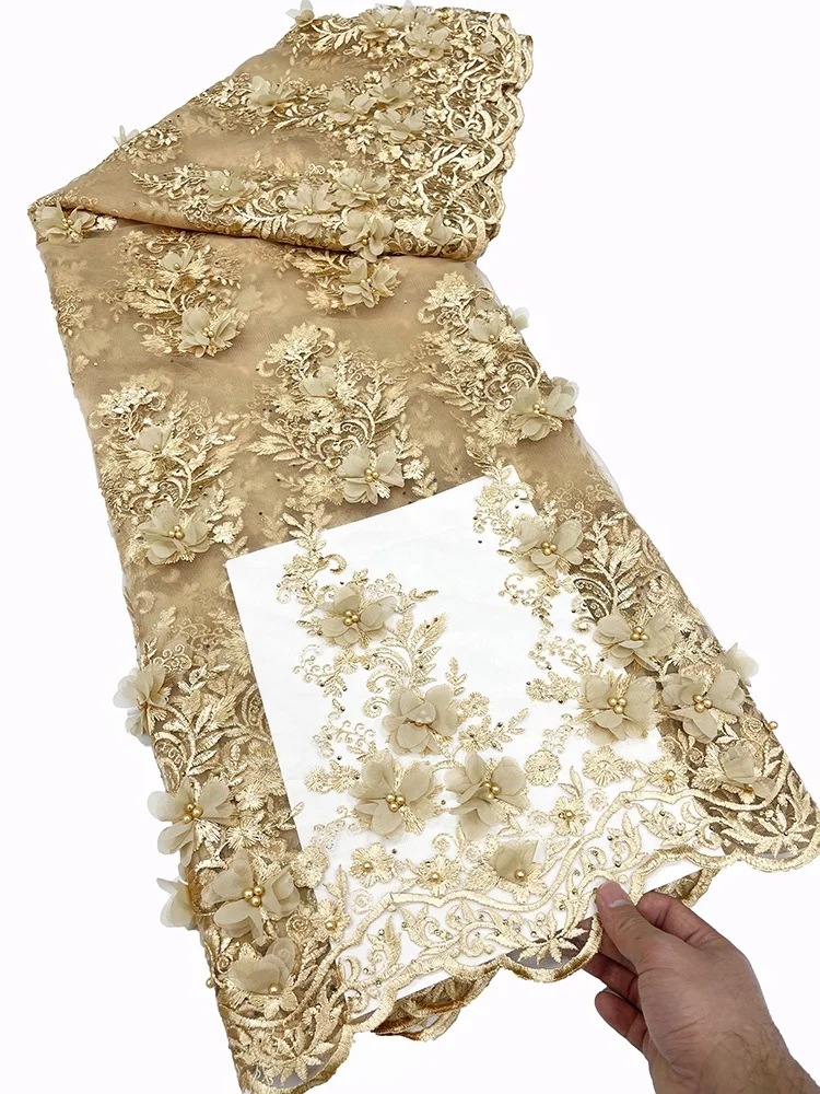 factory wholesale new stock flower dress double border lace fabric wedding party royal blue 3d lace fabric