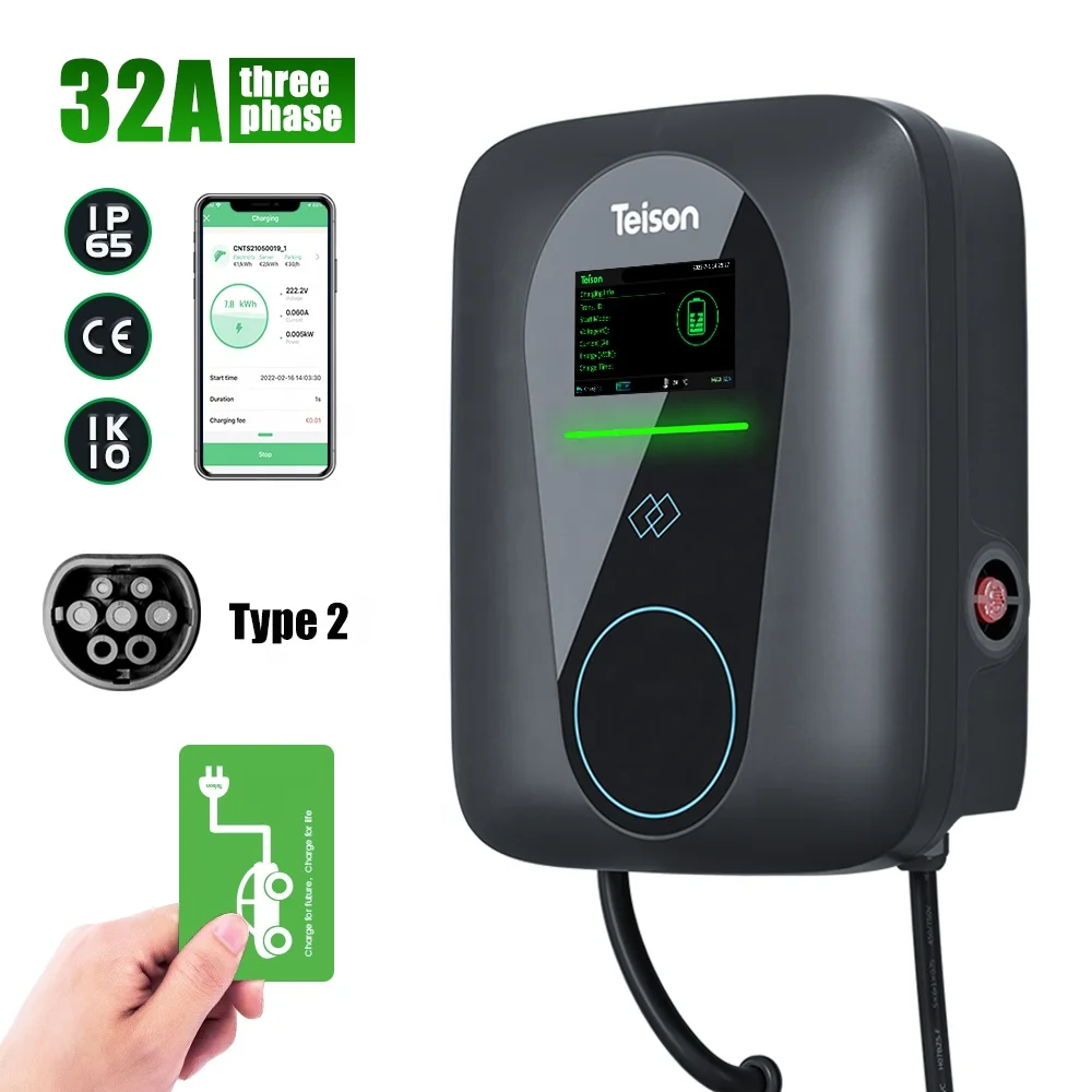Teison CE certified 22KW wallbox 32A type 2 plug IEC 62196 ac ev charger smart OCPP 1.6J wallbox station