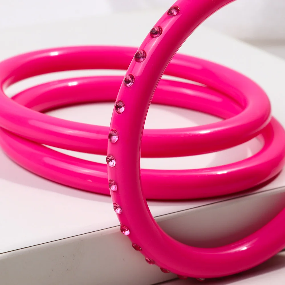 Wholesale High Quality Fashion Jewelry Vintage Resin Bangles Pink Rhinestone Smooth 3 piece/set Acrylic Bracelet Set for Women