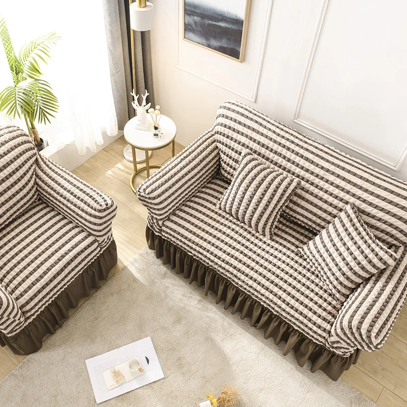 High quality protective luxury jacquard polyester strech double seat sofa cover couch