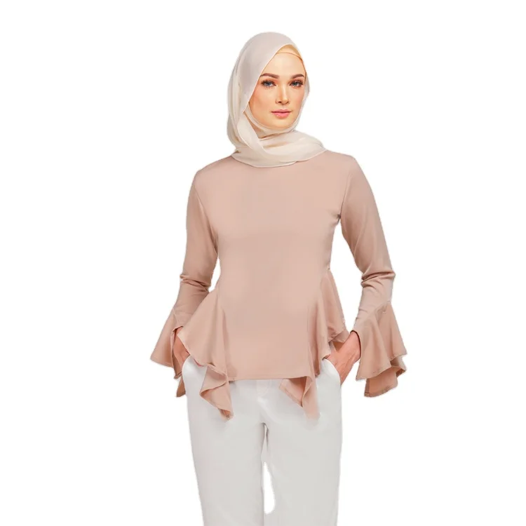 Новый дизайн блузка Muslimah расклешенная с длинным