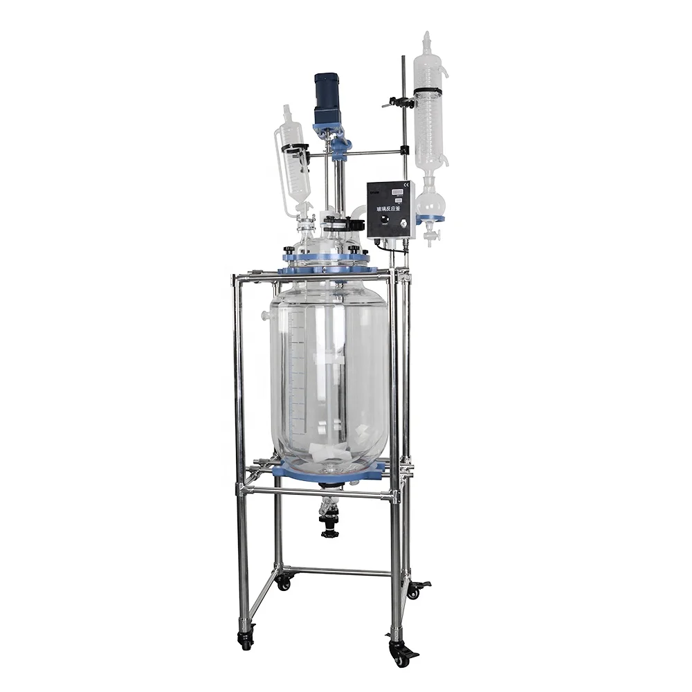 Borosilicate Jacket Agigator Glass Reflux Condenser Reactor 100 Liter