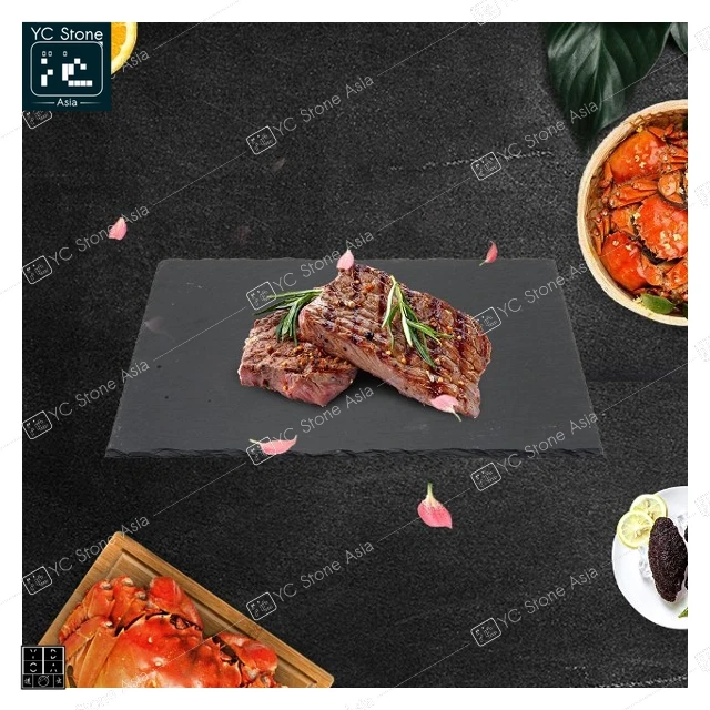 
ZIRAN Amazon Natural Black Rectangle Slate Plate Wholesale Food Tray Plate Black Cheese Board Kitchen Plate Cheese Tray Slate 