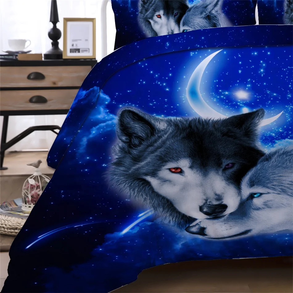 3D Duvet Quilt Cover Set Wolf Animal Print Bedding Set Single Double Twin Full Queen King Size Bed Linen For Children Kid Adults