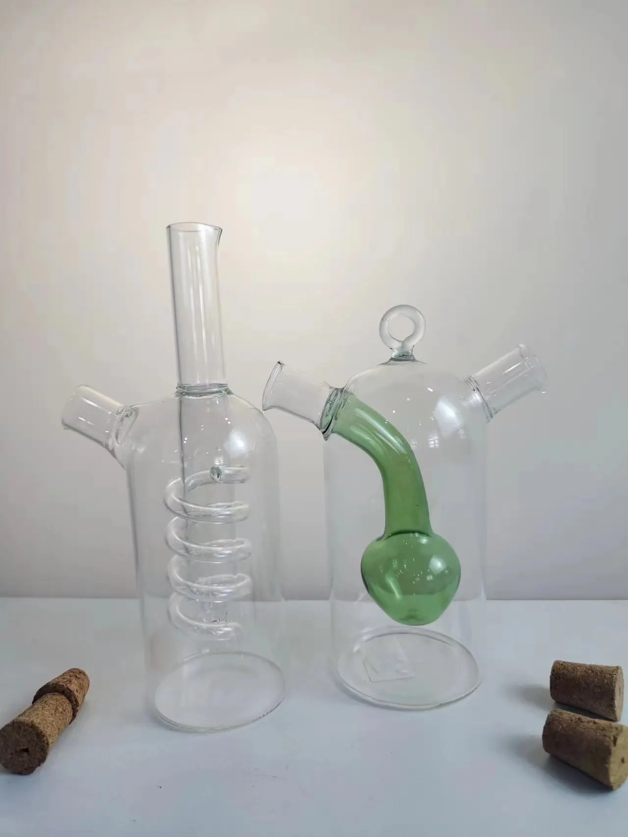 Wholesale Oil and Vinegar Dispenser 2 in 1 Glass Cruet With Cork Stopper for Kitchen Soy Sauce Bottle