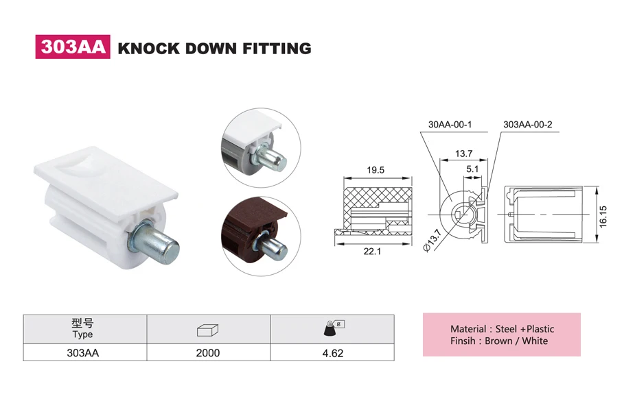 303AA6 3 in 1 furniture connector shelf support