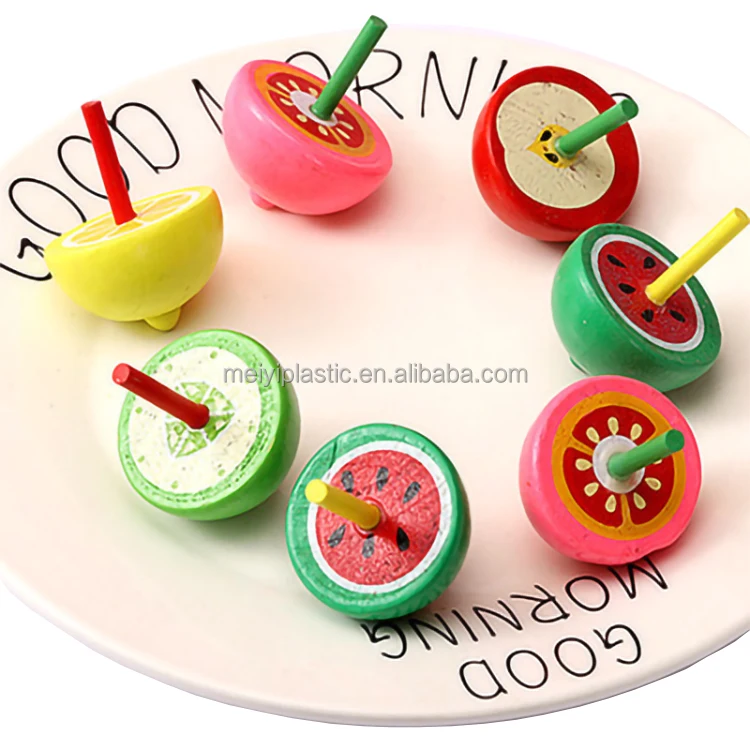  Multicolor Wood Spinning Tops Funny Novelty Fruit Design Gyro Toys Wooden