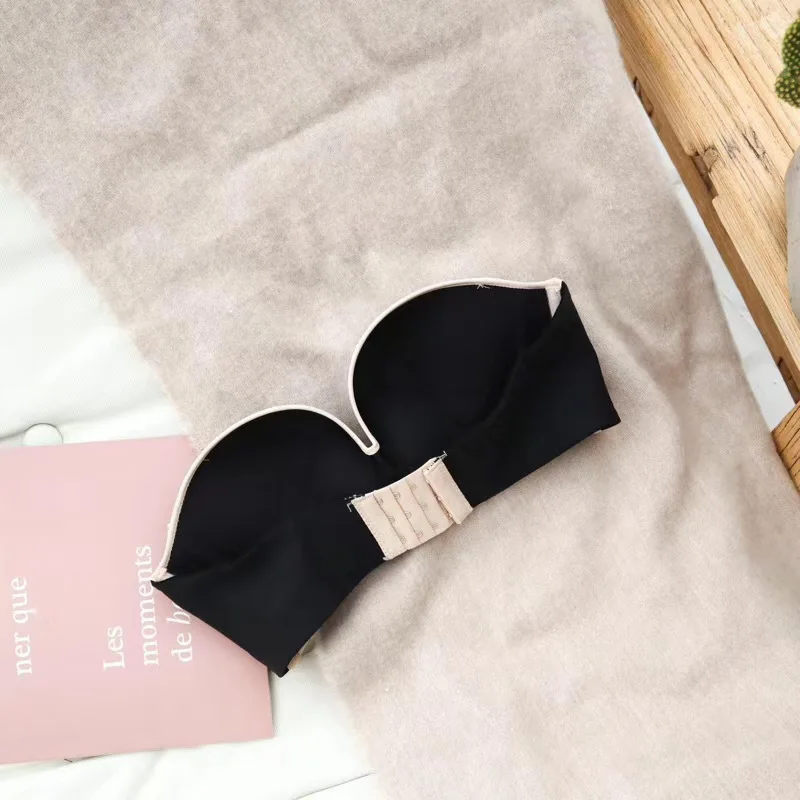 Invisible  Women Wedding Party Half Cup Gather Seamless Push Up Strapless Backless Bra Strapless Front Buckle Lift Bra