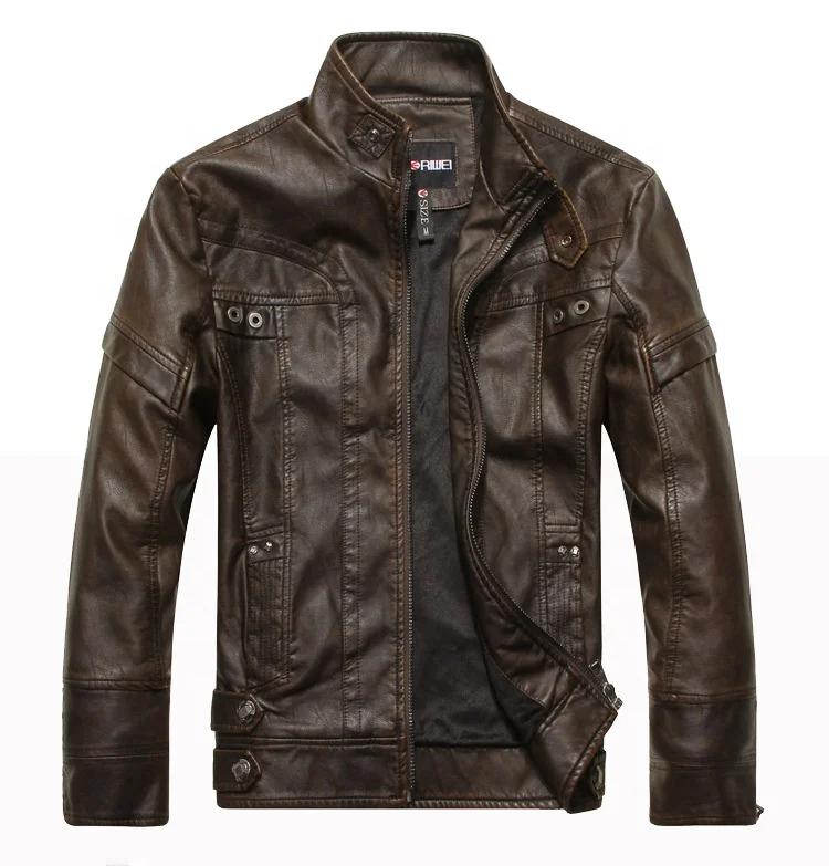 Men fashion casual fleece lined classic motorcycle race pu leather jacket