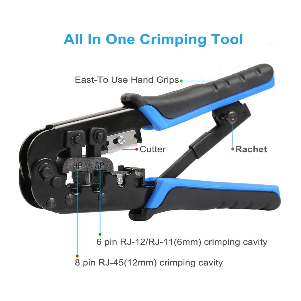 Professional RJ11 RJ45 2 Port Network Connector Cable hand crimper crimping tool With Ratchet