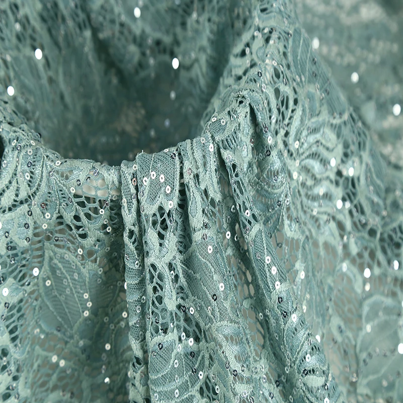 2025 latest lace embroidery China tulle lace fabric and stone green high quality net lace dancewear fabric