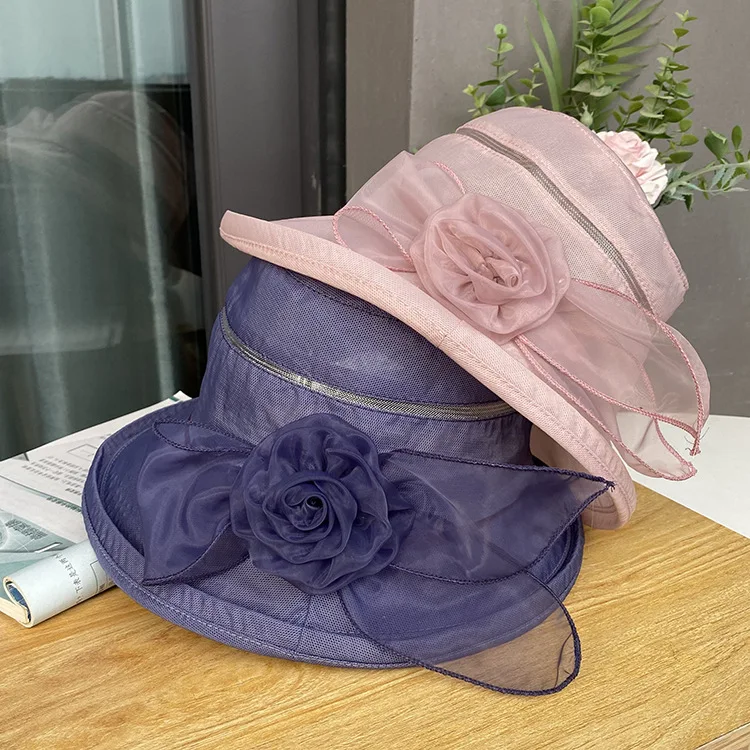 Factory Direct Premium Organza Gauze Flower Church Hats Evening Party Elegant Fascinator Hats Sequin Sun Hats For Women Ladies