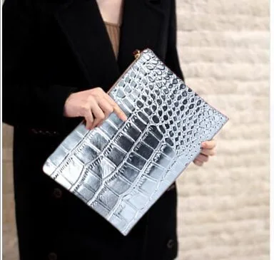 
Wholesales Women Crocodile Leather Handbags Envelope Clutch Bag Wristlet Purse 