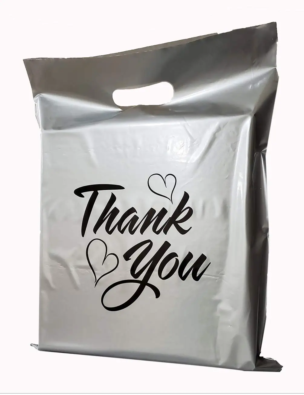  100 Пластиковые серебряные пакеты Thank You Die Cut handle Bag для