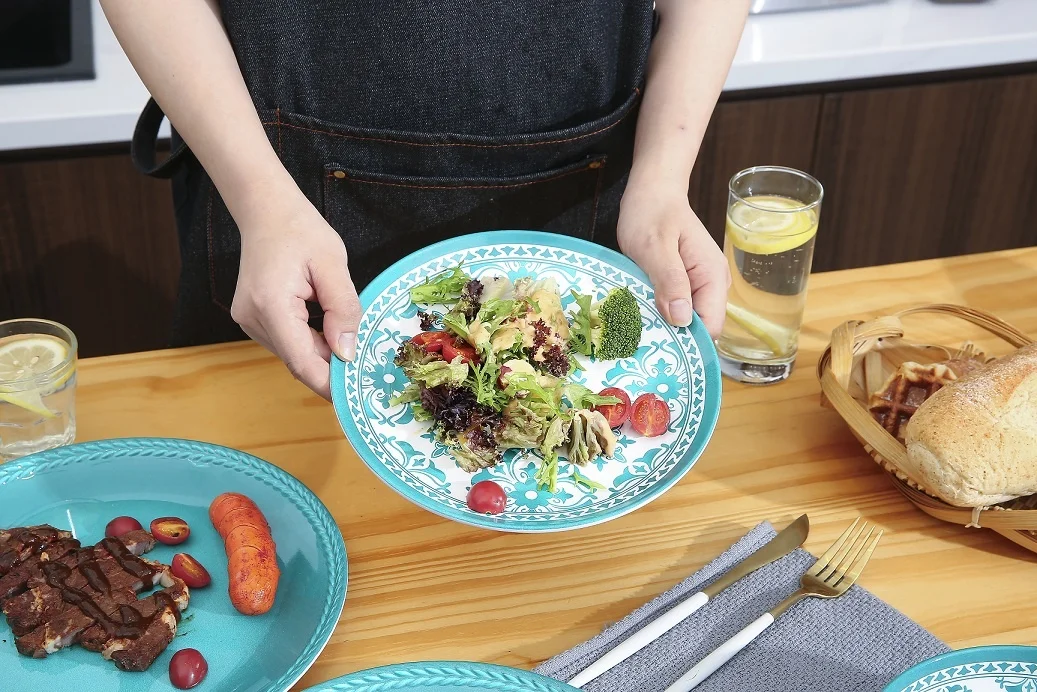 Green Flower Thailand Dinnerware Stoviglie Country Melanina Plasric Picnic Dish Bowl And Plates Melamine Retro Korean Dinner Set