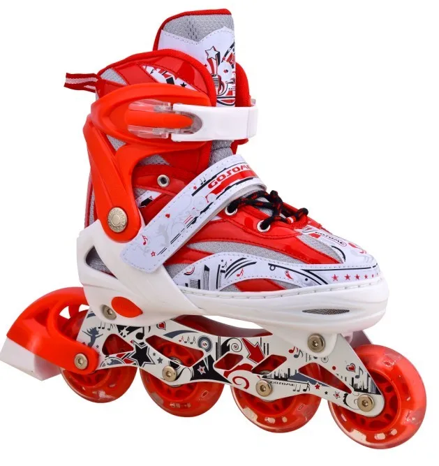 GOSOME Row Full Suit Roller Skates Children Beginner Adjustable Straight professional flashing Inline roller Skates for kids