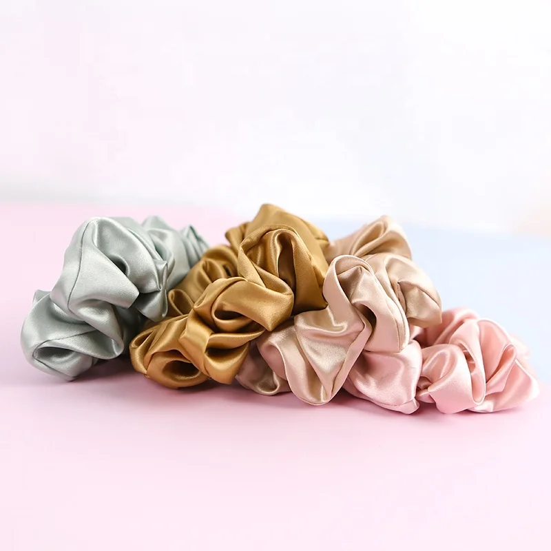 2022 new style 100% silk big size oversize satin silk scrunchies custom satin material  color scrunchies