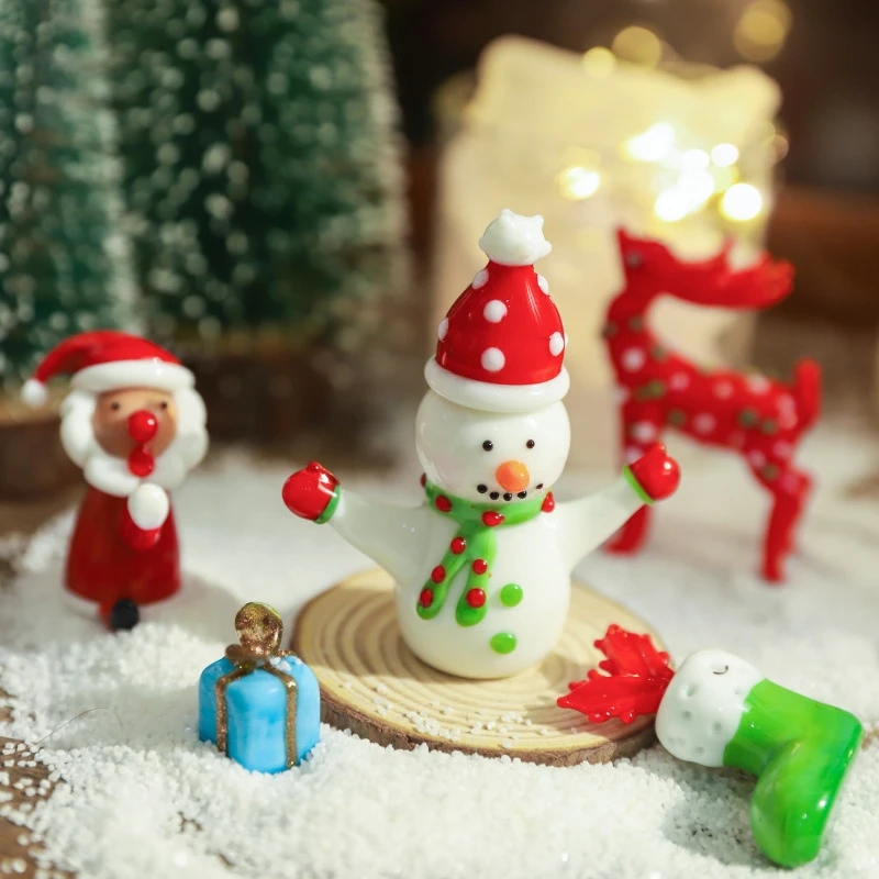 Handmade Christmas Glass Figurines Mini Christmas Figurine Tabletop Home Decorations Gifts Collectibles Colorful Art Hand Made