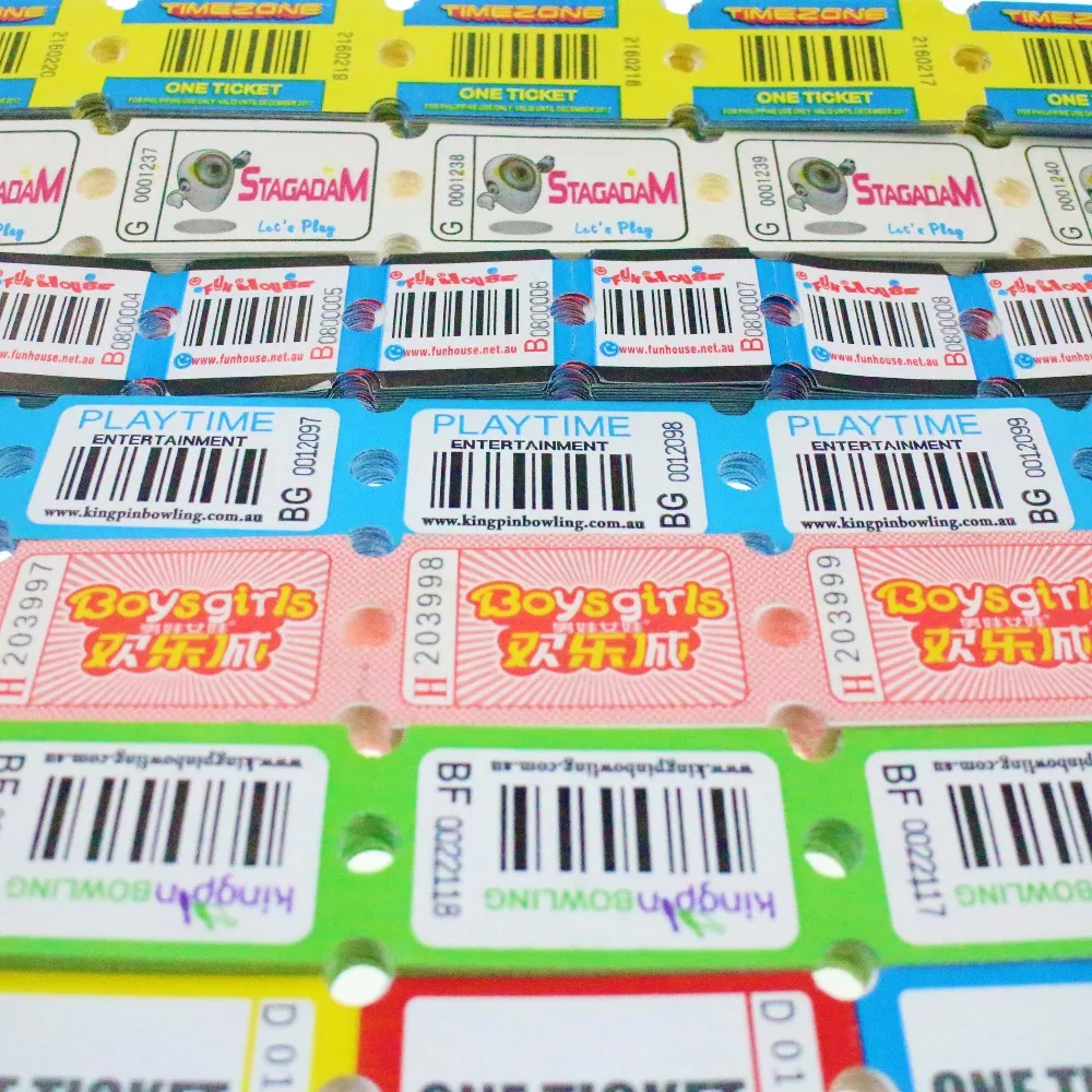 Hot Sales Customized Amusement Redemption Lottery Ticket Arcade Redemption Tickets Roll Paper Prizes