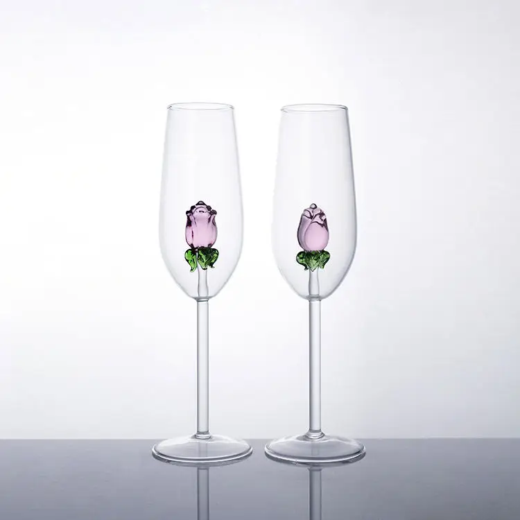 Wholesale 150ml Champagne Glasses Creative Rose flower wine glass goblet