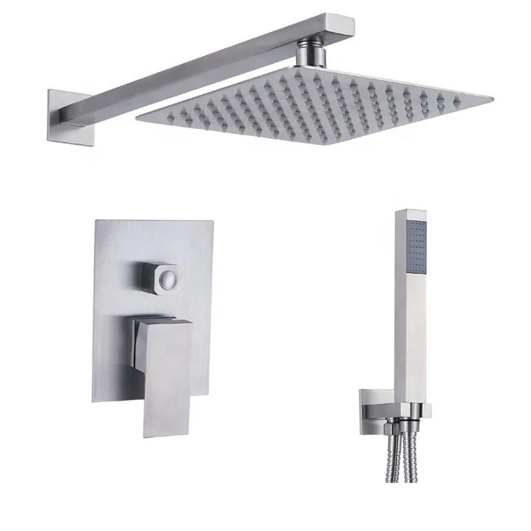 
Hot Sale 304 Stainless Steel Brushed Nickle Hot And Cold Waterfall In Wall Mounted Concealed Bathroom Rain Shower Set 