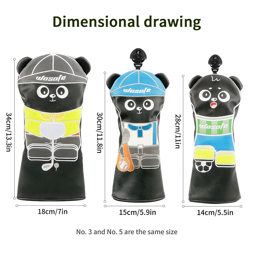 Custom New Design Cute panda golf headcover set  PU Leather golf Driver Fairway Hybrid