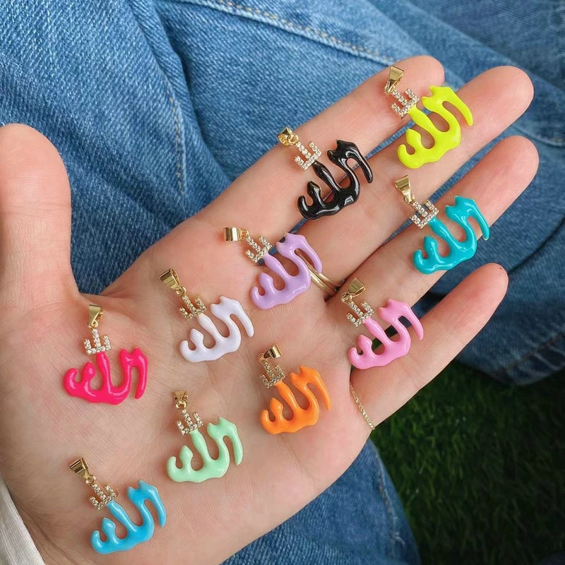 Islam Jewelry Religious Neon Enamel Pendant Allah Ramadan Gold Plated Charms Custom Arabic Name Pendant Necklace For Women Gift