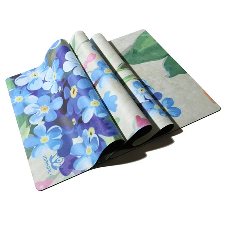 
Cheap Price Exercise Balance Blue Flower Pattern Aerobic Custom Eco Friendly Easy To Carry Foldable Rubber Suede Yoga Mat 
