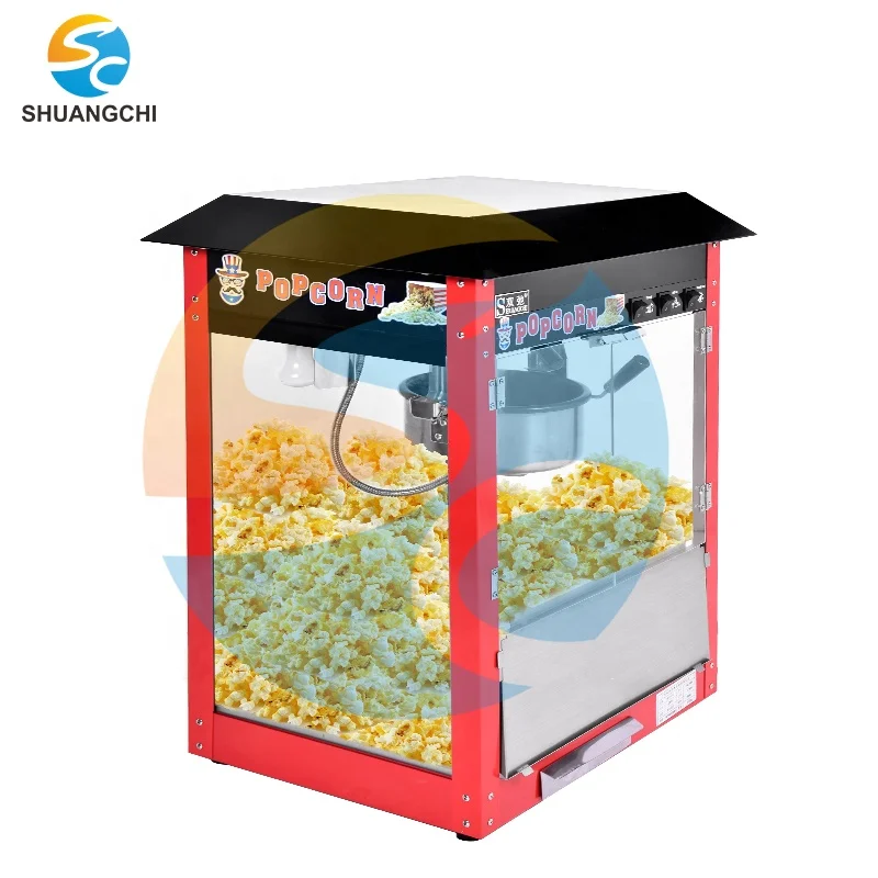 Завод в Гуанчжоу, электрическая машина для попкорна для кинотеатра, коммерческая машина для производства попкорна 8 унций, промышленная машина для попкорна с крышей