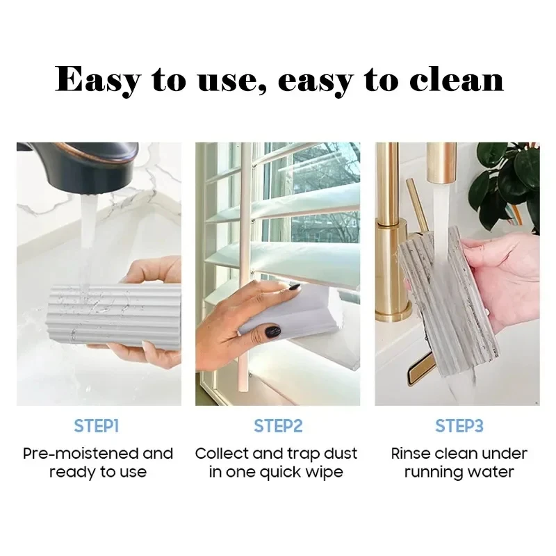 Grey Car Damp Clean Duster Sponges Reusable Eraser Brush Blinds kitchen Window Sponge Duster Cleaning Tools Auto Accessories