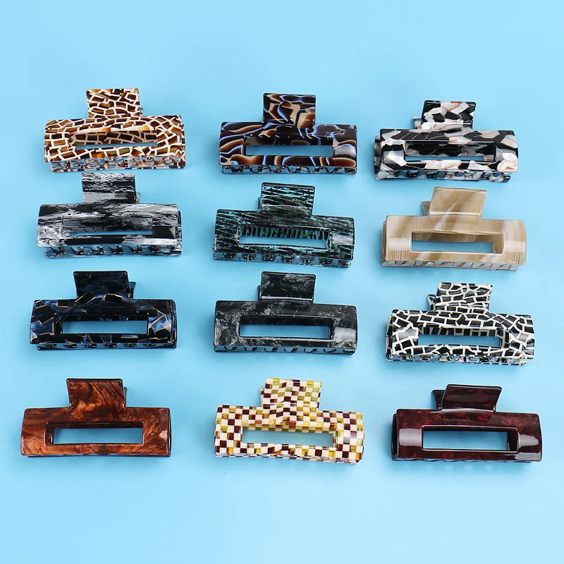 High-Quality Cellulose Acetate Hair Claws Leopard Print Square Hair Claws 26 Colors Stock Women Hair Claws Clips