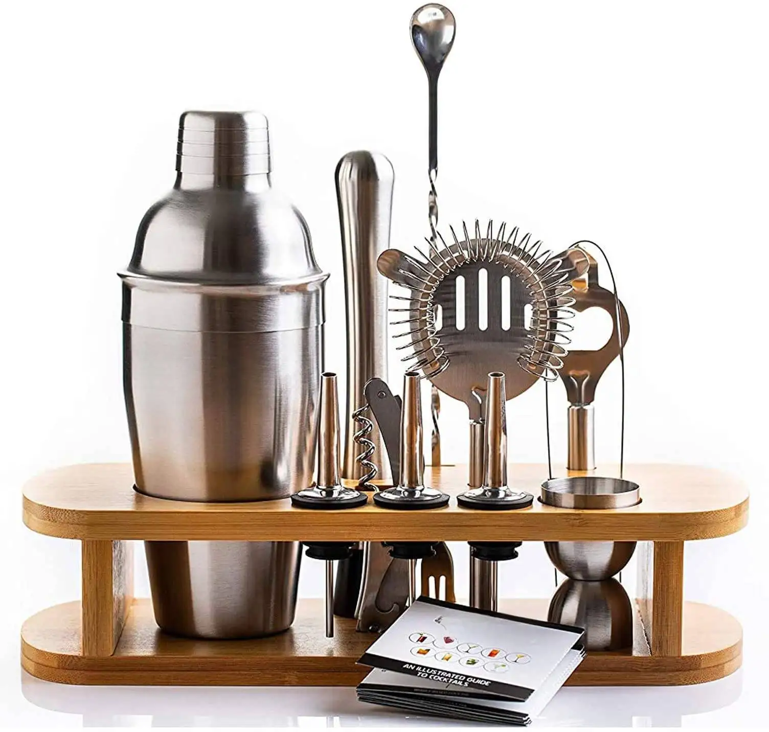 Large Cocktail Shaker Set with Bamboo Stand 12pc Mixology Bartender Kit and Drink Mixer Set Bar Accessories for the Home Bar