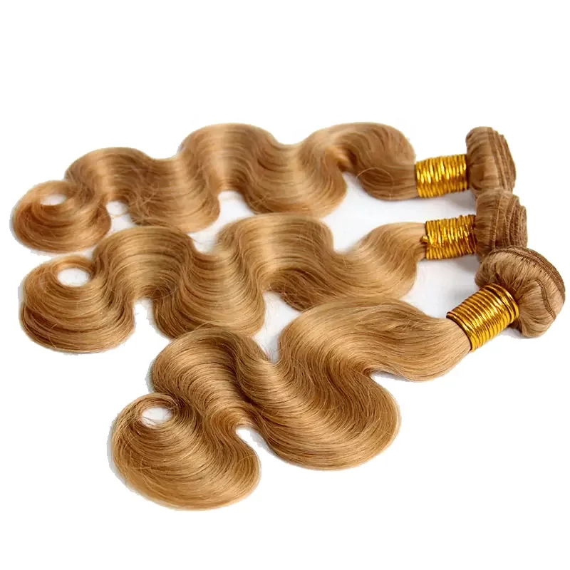 Color #27 Honey Blonde Brazilian Body Wave Hair 100% Human Hair Bundles Remy Hair Weft