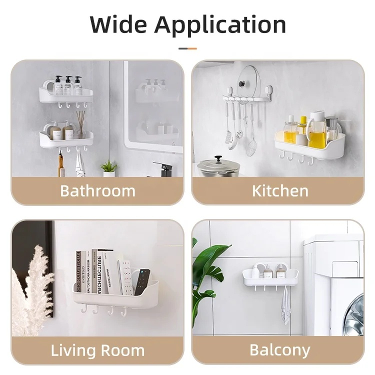 Toilet bathroom shower shelf wall hanging free punching 2 Pack hook bathroom organizer shower caddy